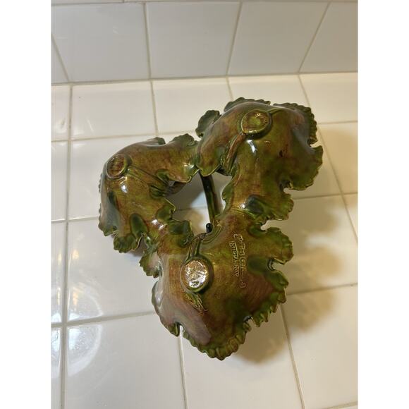 Vintage MCM Style 3 Leaves Handled Candy Dish Greens Browns Mullins Ceramics‎ KY - Picture 6 of 7